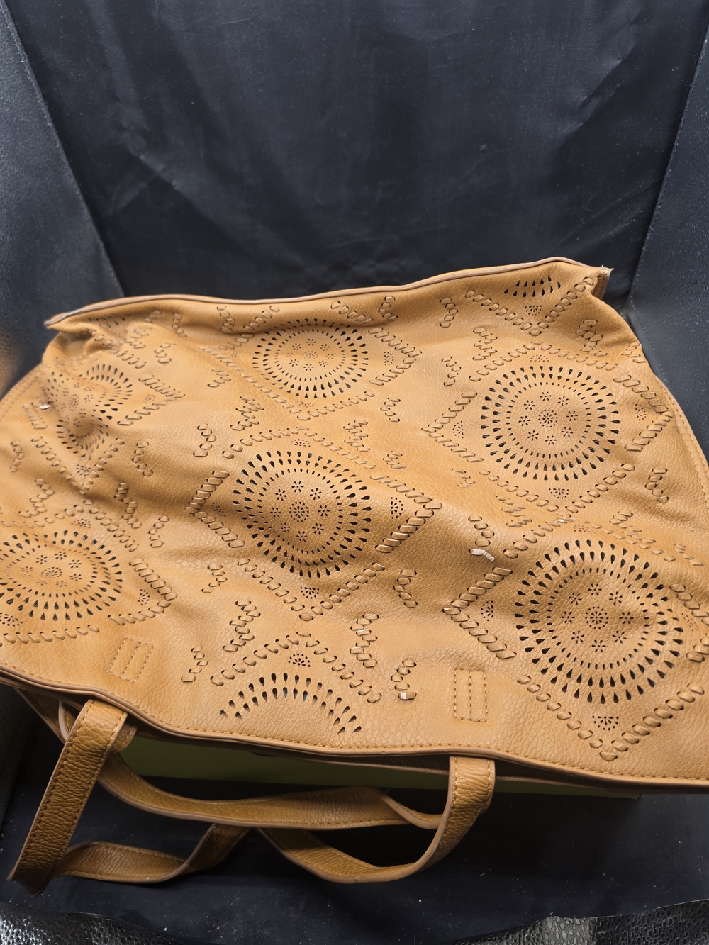 Perforated Tan Leather Tote Bag - Casual Everyday Carry